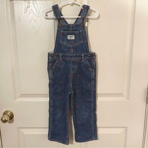 Oshkosh B'gosh Blue Jean Overalls with Pink Embroidered Hearts Girl's 3T